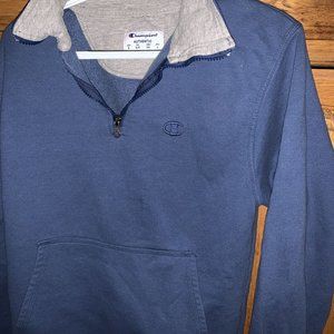 Champion Adult Small Blue Gray Fleece HALF Zip Mens + FREE GIFT OF YOUR CHOICE!